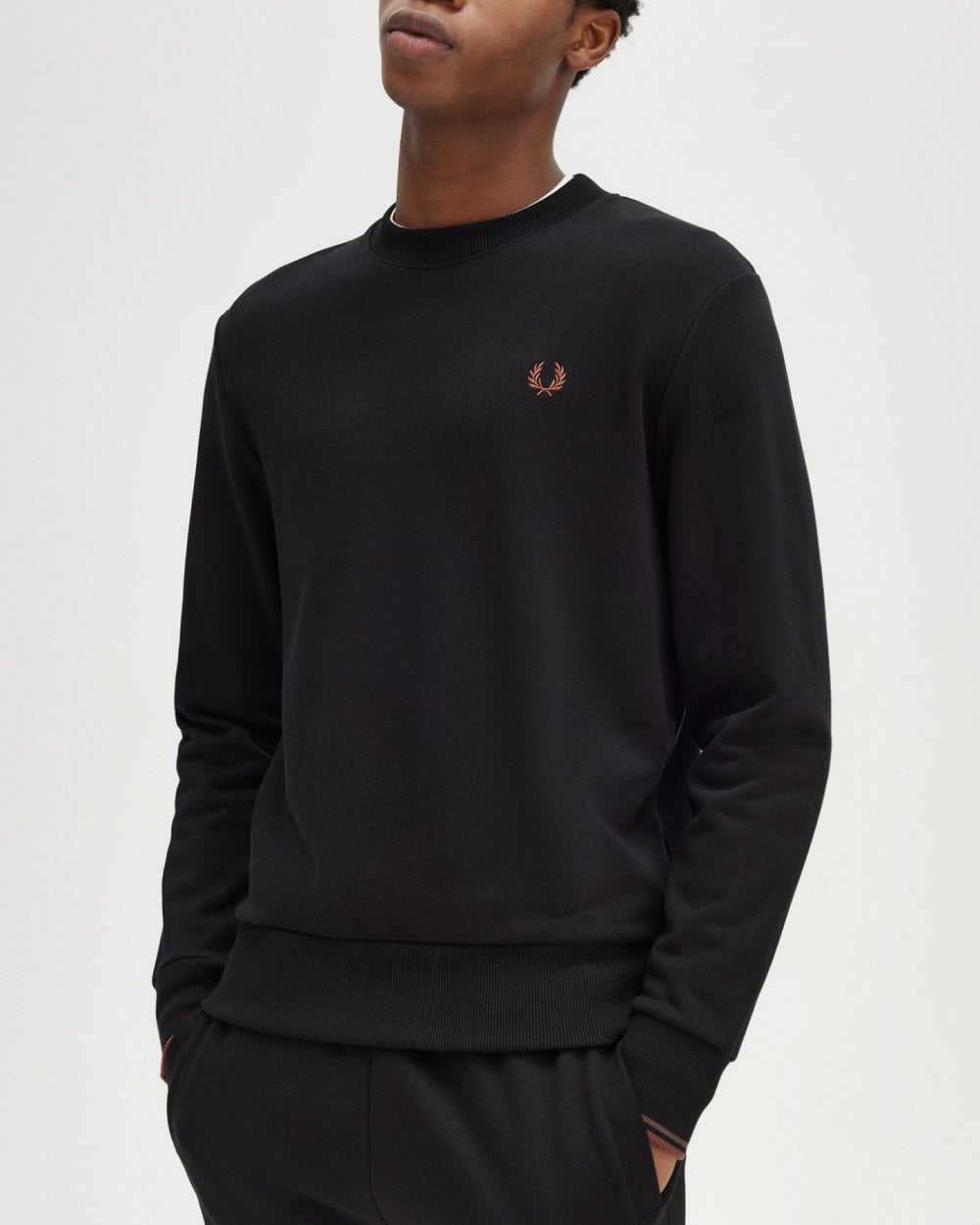 Fred Perry Mens Crew Neck Sweatshirt - Black/Whisky Brown X56