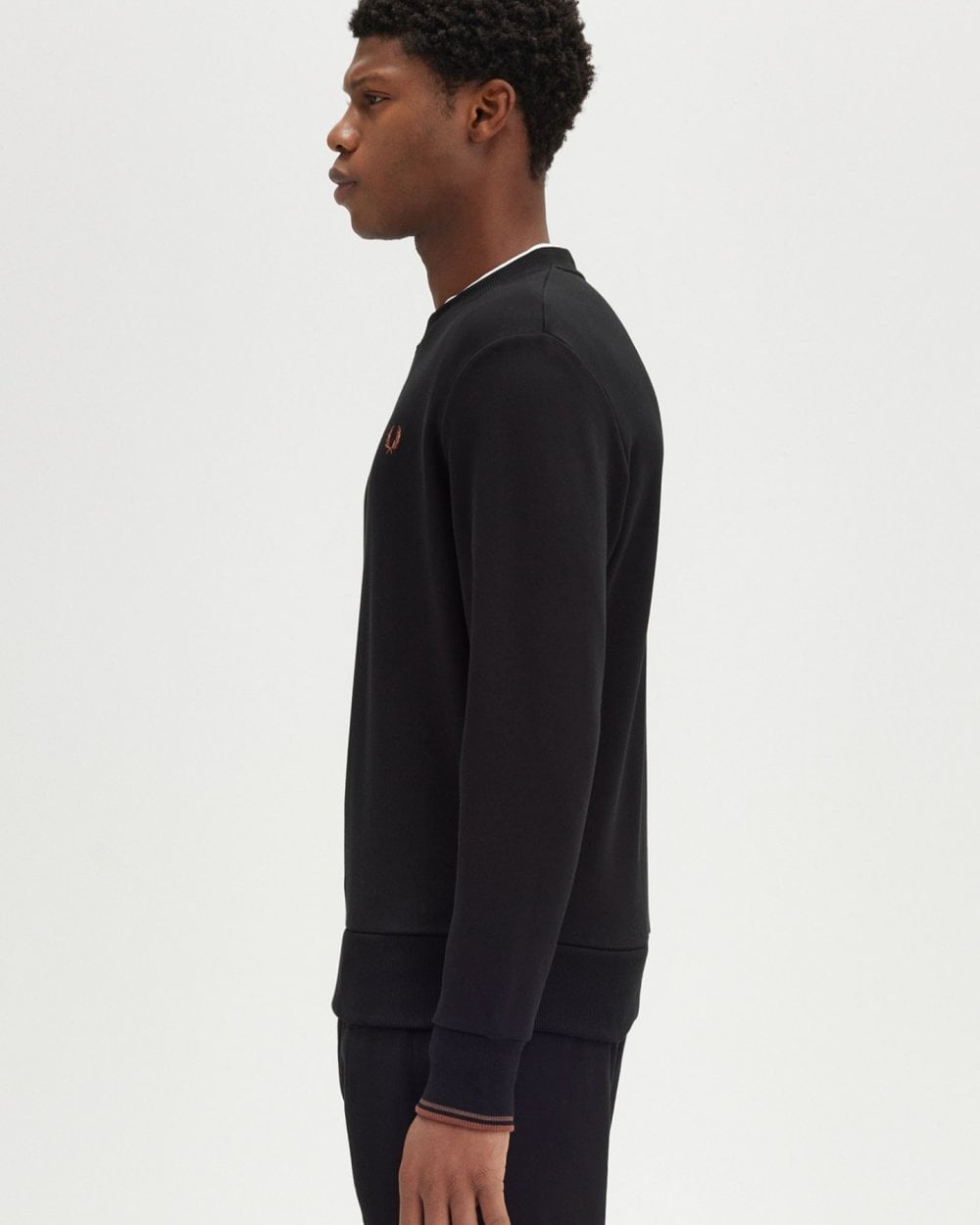 Fred Perry Mens Crew Neck Sweatshirt - Black/Whisky Brown X56