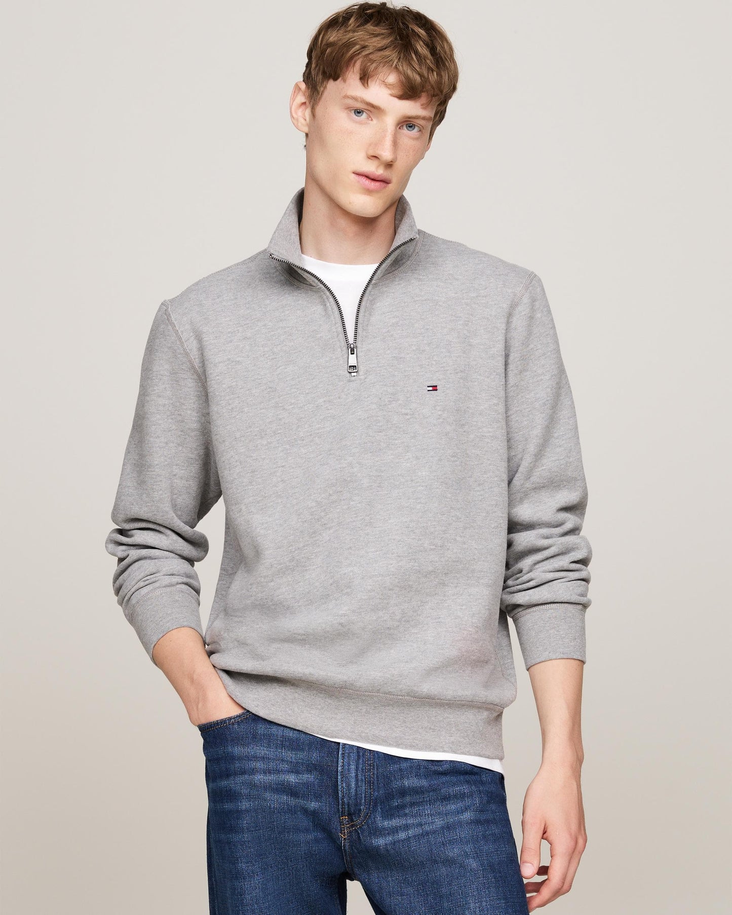 Tommy Hilfiger Essential Fleece Mens Half Zip Sweatshirt - Medium Grey Heather