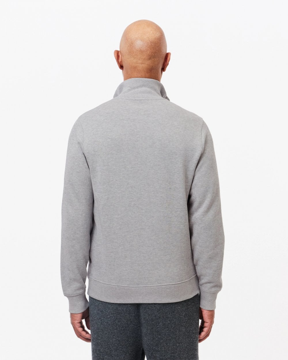 Lacoste Mens Zippered Stand-Up Collar Cotton Sweatshirt - Silver Chine CCA