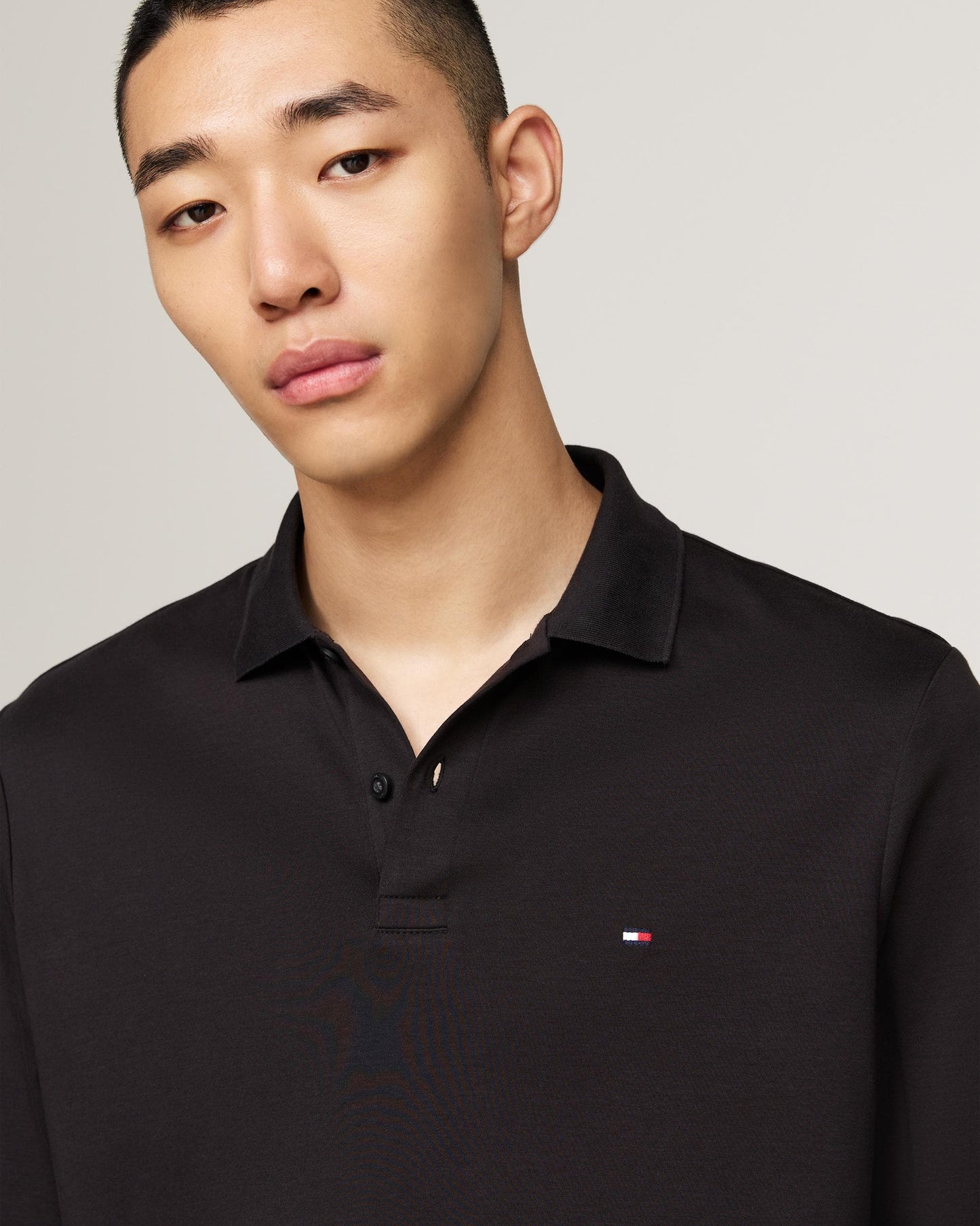 Tommy Hilfiger Liquid Cotton Mens Long Sleeve Polo - Black