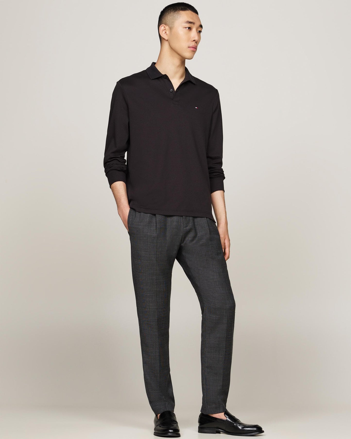 Tommy Hilfiger Liquid Cotton Mens Long Sleeve Polo - Black