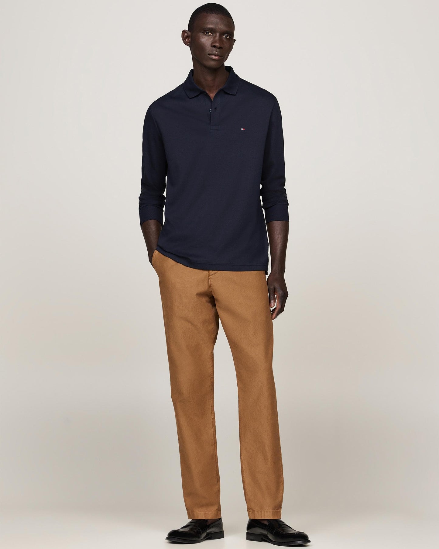 Tommy Hilfiger Liquid Cotton Mens Long Sleeve Polo - Desert Sky