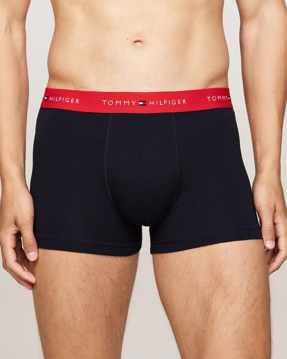 Tommy Hilfiger 3 Pack Mens Colour Waistband Trunks - Bright Blue/Deep Crimson/Deep Rouge