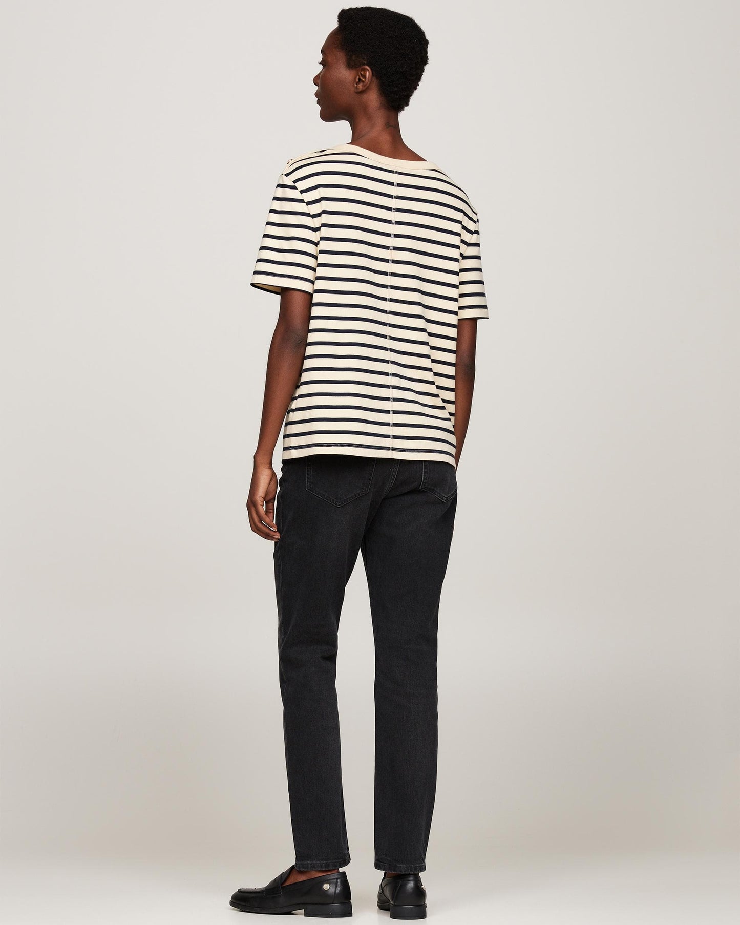 Tommy Hilfiger Regular Stripe Gold Button Womens T-Shirt