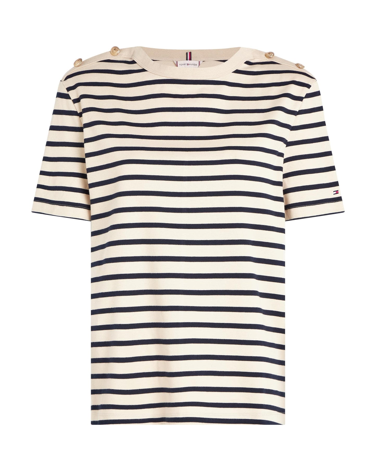 Tommy Hilfiger Regular Stripe Gold Button Womens T-Shirt