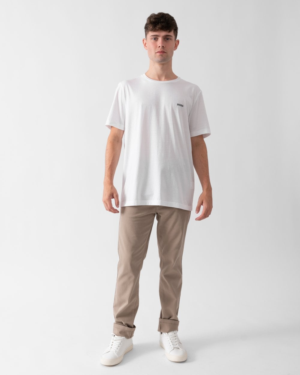 BOSS Green Tee Pima Mens Logo T-Shirt - White 100