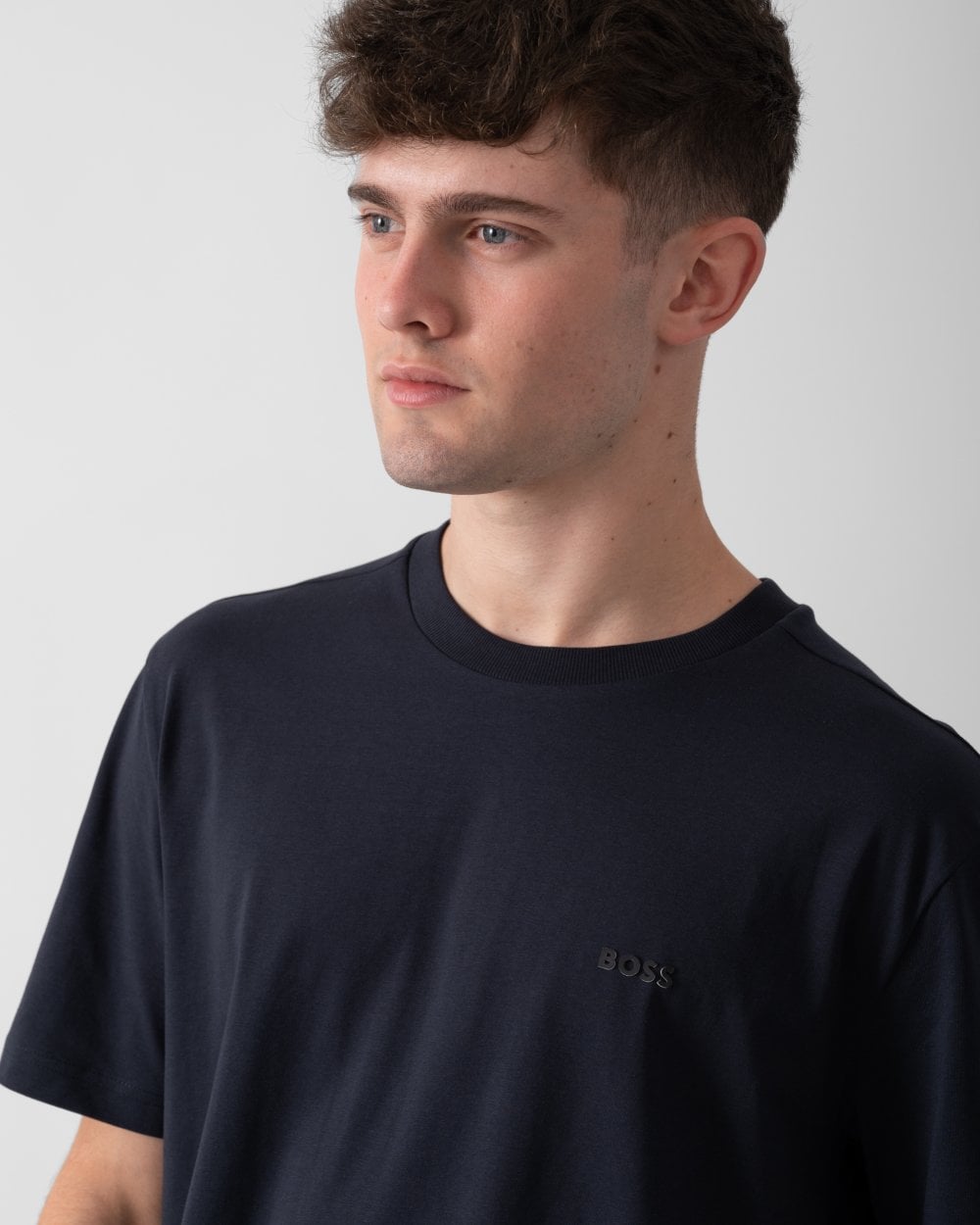 BOSS Green Tee Mens Stretch Cotton T-Shirt with Contrast Logo - Dark Blue 404