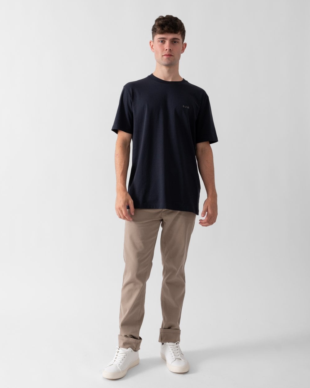 BOSS Green Tee Mens Stretch Cotton T-Shirt with Contrast Logo - Dark Blue 404