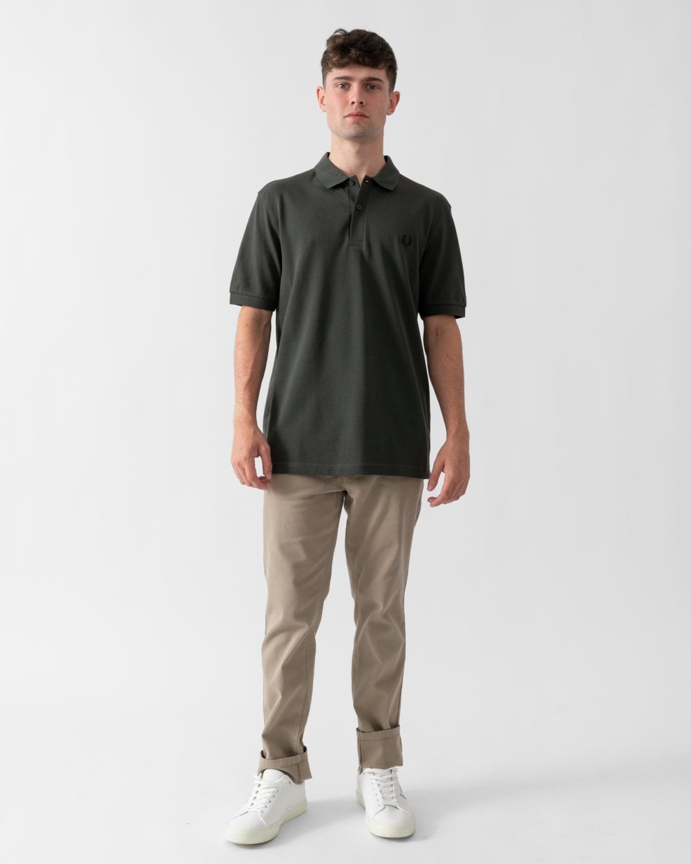 Fred Perry Mens Plain Signature Polo Shirt - Field Green/Navy X28