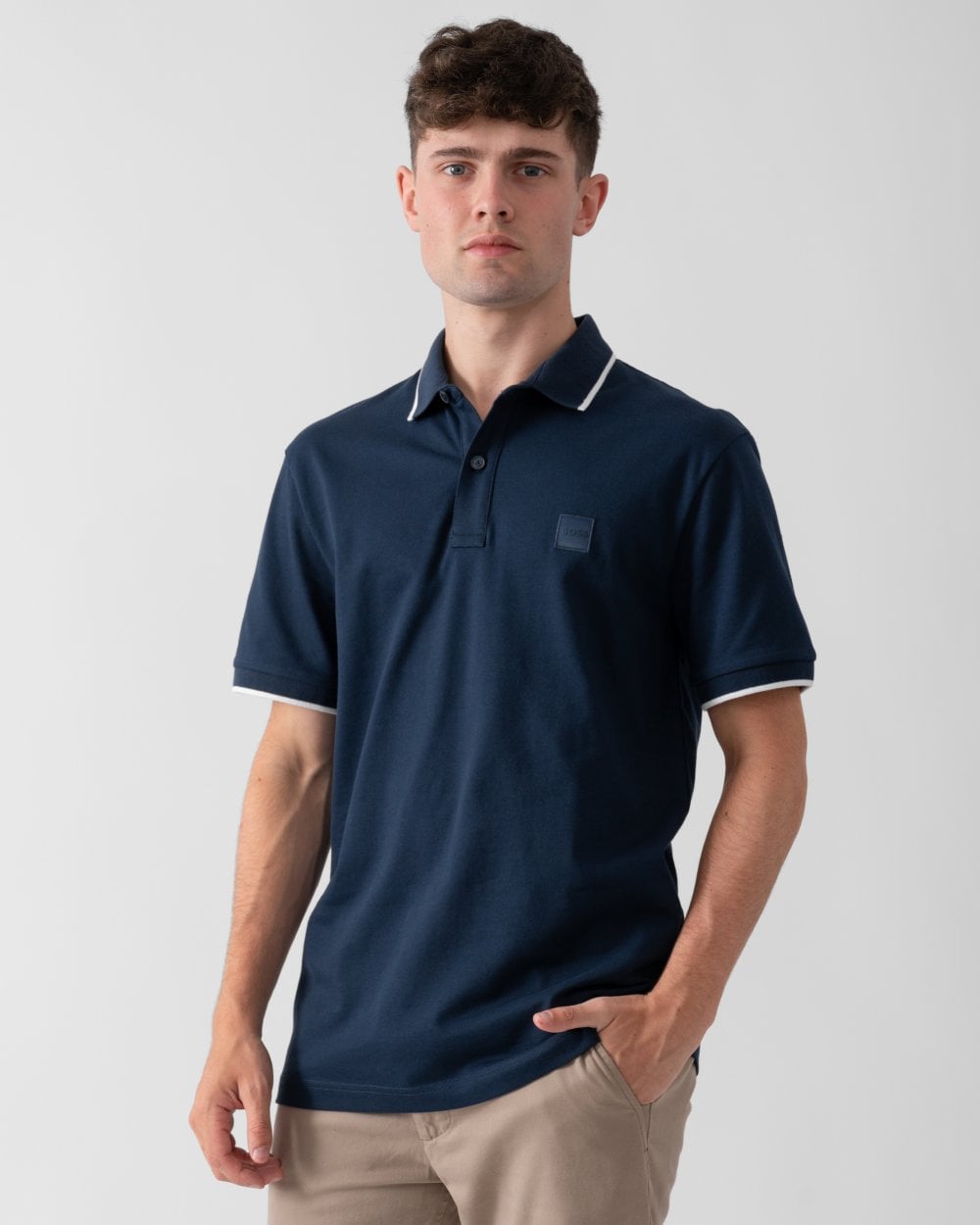 BOSS Orange Passertip Mens Short Sleeve Polo Shirt With Tipped Collar - Open Blue 464