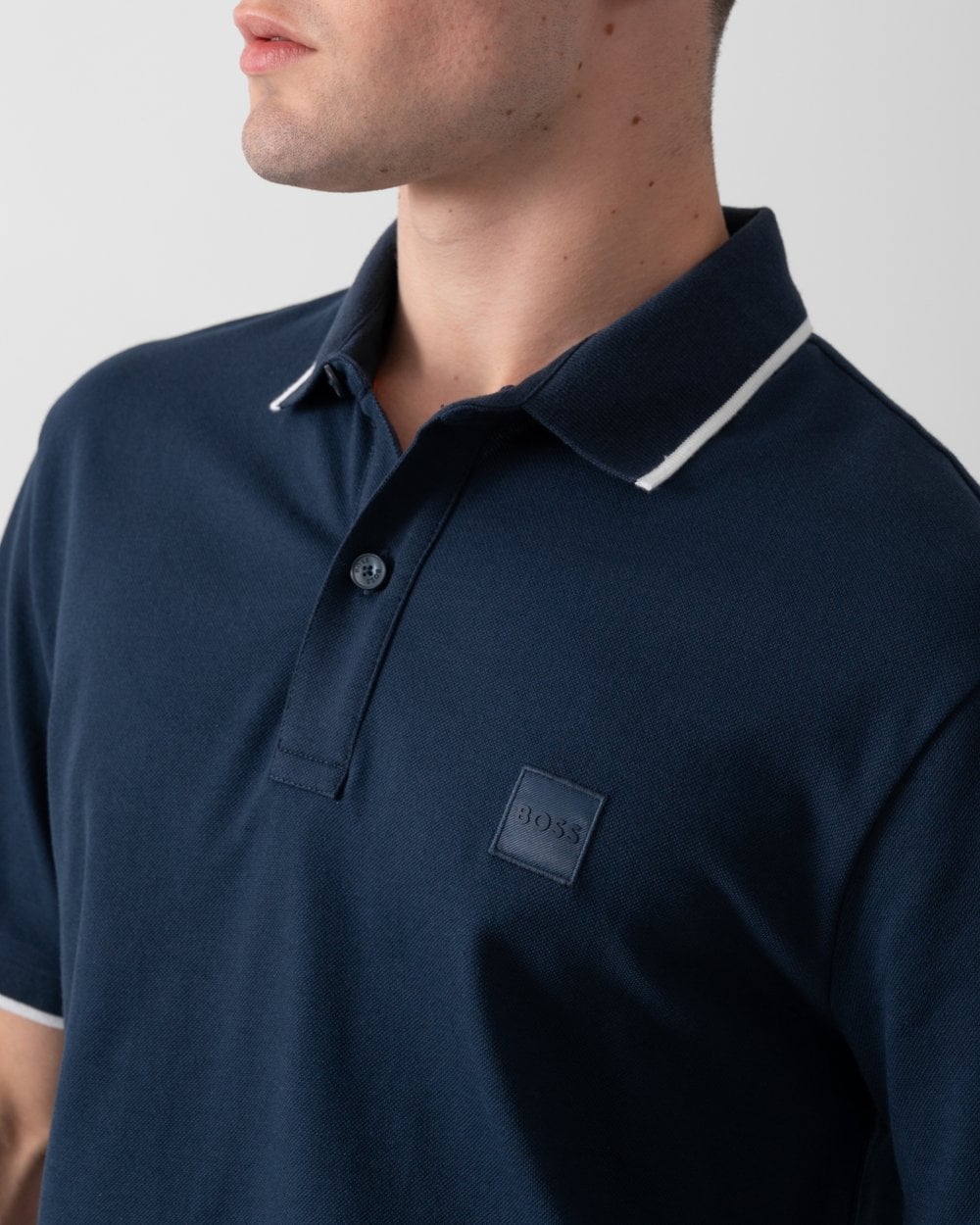 BOSS Orange Passertip Mens Short Sleeve Polo Shirt With Tipped Collar - Open Blue 464