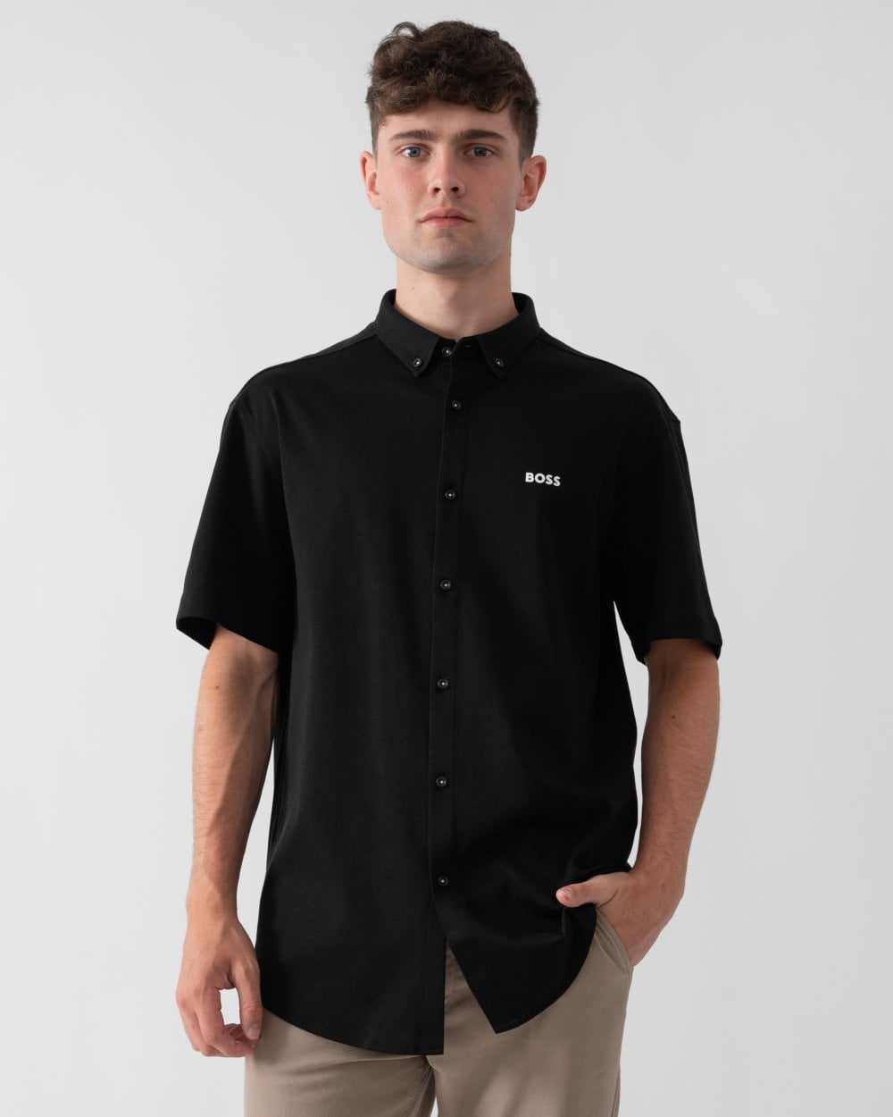 BOSS Green B Motion Mens Regular-Fit Shirt in Knitted Wrinkle-Resistant Cotton