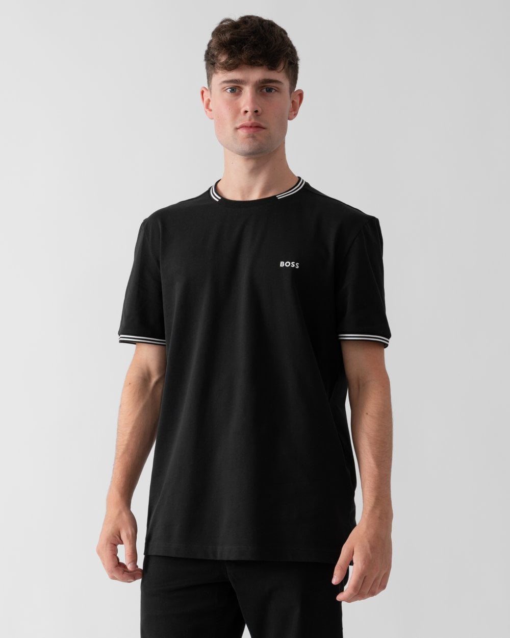 BOSS Green Taul Mens Stretch-Cotton T-Shirt with Stripes and Logo