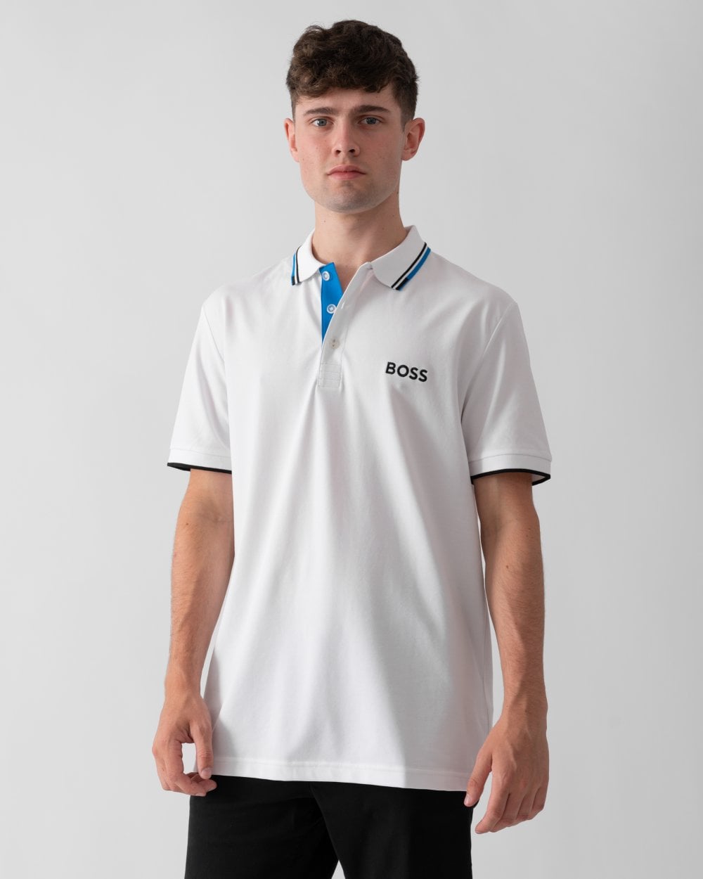 BOSS Green Paddy Pro Mens Cotton Blend Polo Shirt With Contrast Logos - Natural 102
