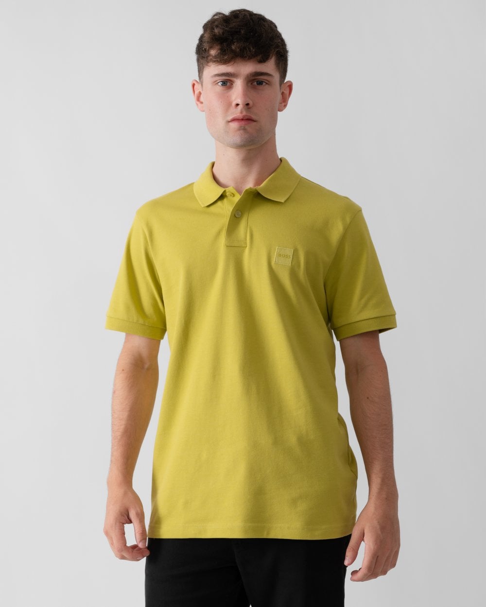 BOSS Orange Passenger Mens Stretch-Cotton Slim-Fit Polo Shirt with Logo Patch - Open Green 398