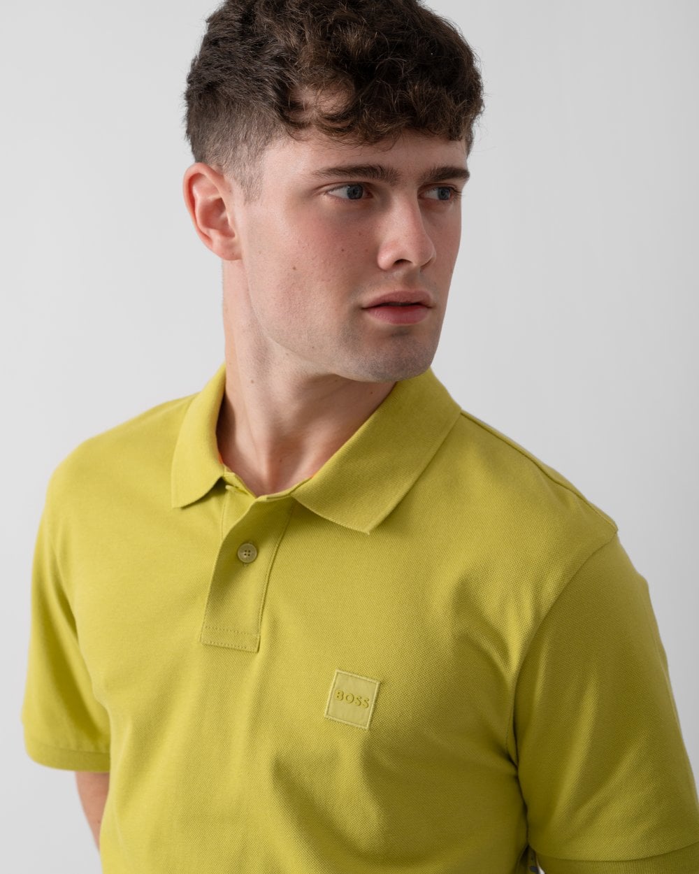 BOSS Orange Passenger Mens Stretch-Cotton Slim-Fit Polo Shirt with Logo Patch - Open Green 398