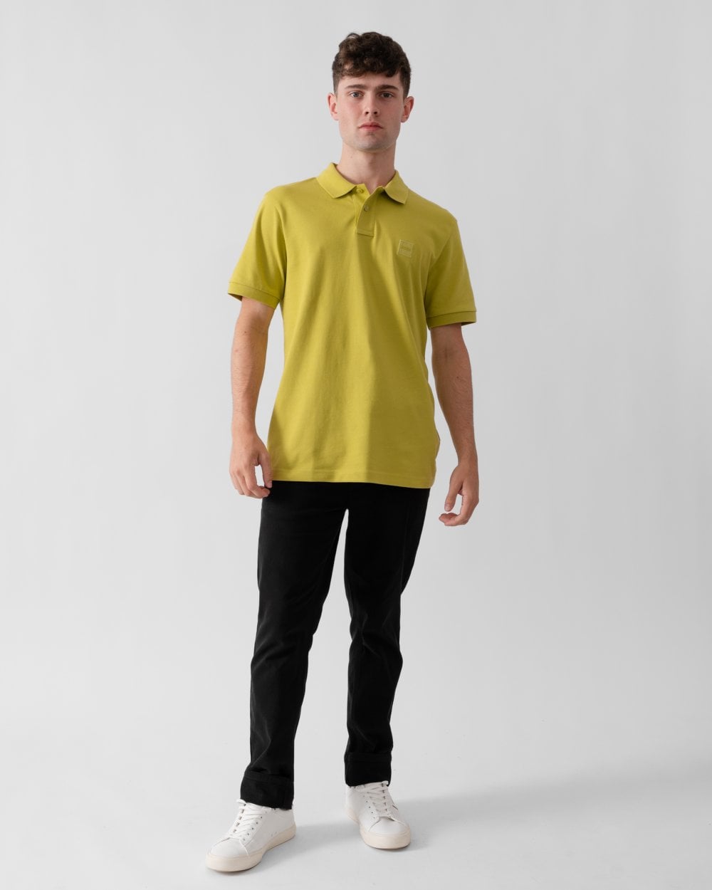 BOSS Orange Passenger Mens Stretch-Cotton Slim-Fit Polo Shirt with Logo Patch - Open Green 398