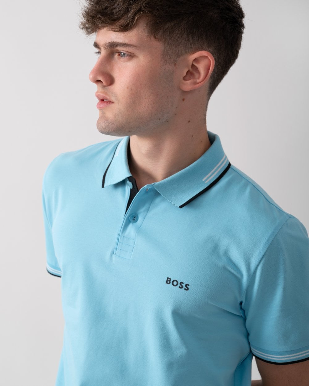 BOSS Green Paul Mens Short Sleeve Polo Shirt With Contrast Tipping - Turquoise/Aqua 447