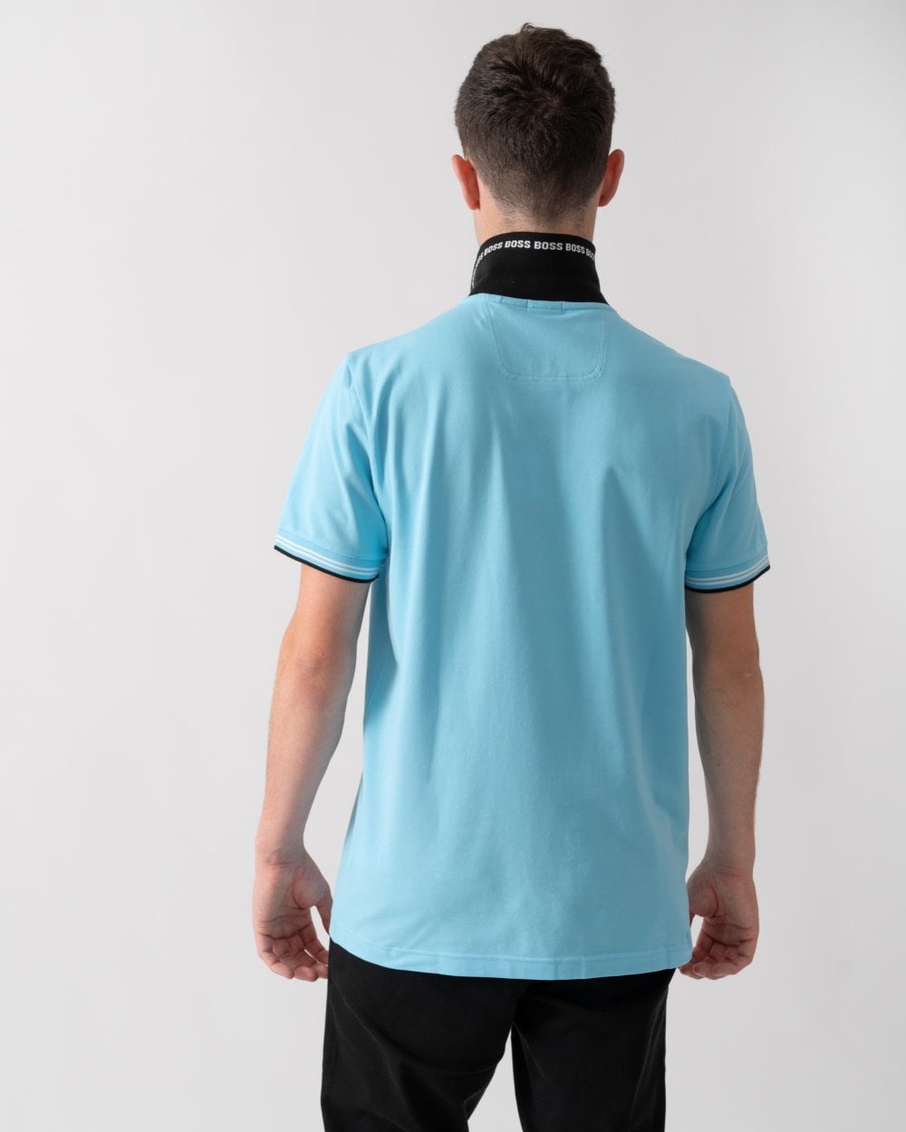 BOSS Green Paul Mens Short Sleeve Polo Shirt With Contrast Tipping - Turquoise/Aqua 447