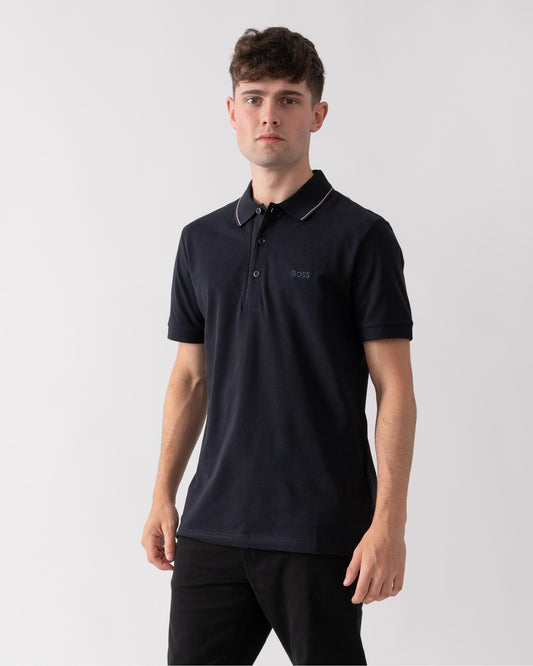 BOSS Green Paule 4 Mens Tipped Collar Polo Shirt - Dark Blue 404