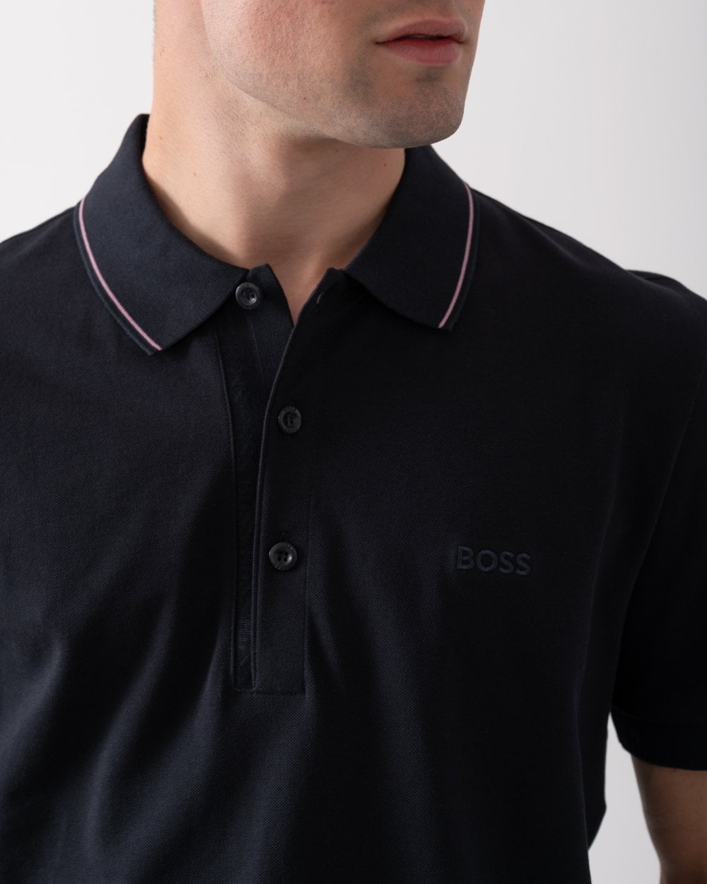 BOSS Green Paule 4 Mens Tipped Collar Polo Shirt - Dark Blue 404