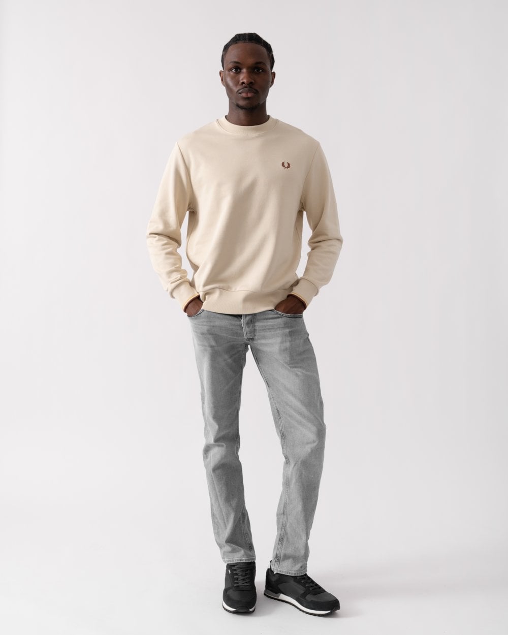 Fred Perry Mens Crew Neck Sweatshirt - Oatmeal/Whisky Brown W69