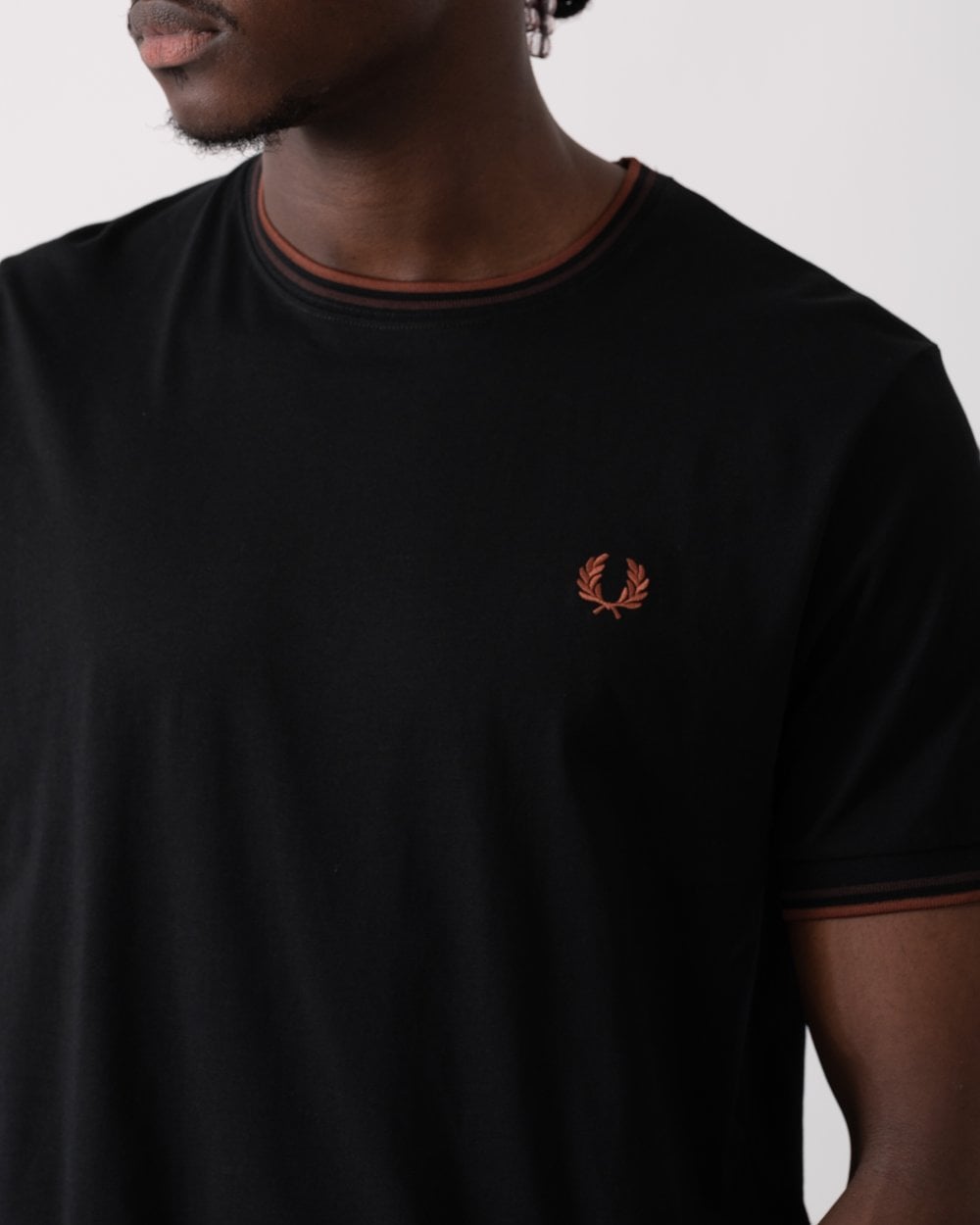 Fred Perry Mens Twin Tipped T-Shirt - Black/Carrington Road Brick/Whiskey Brown W68