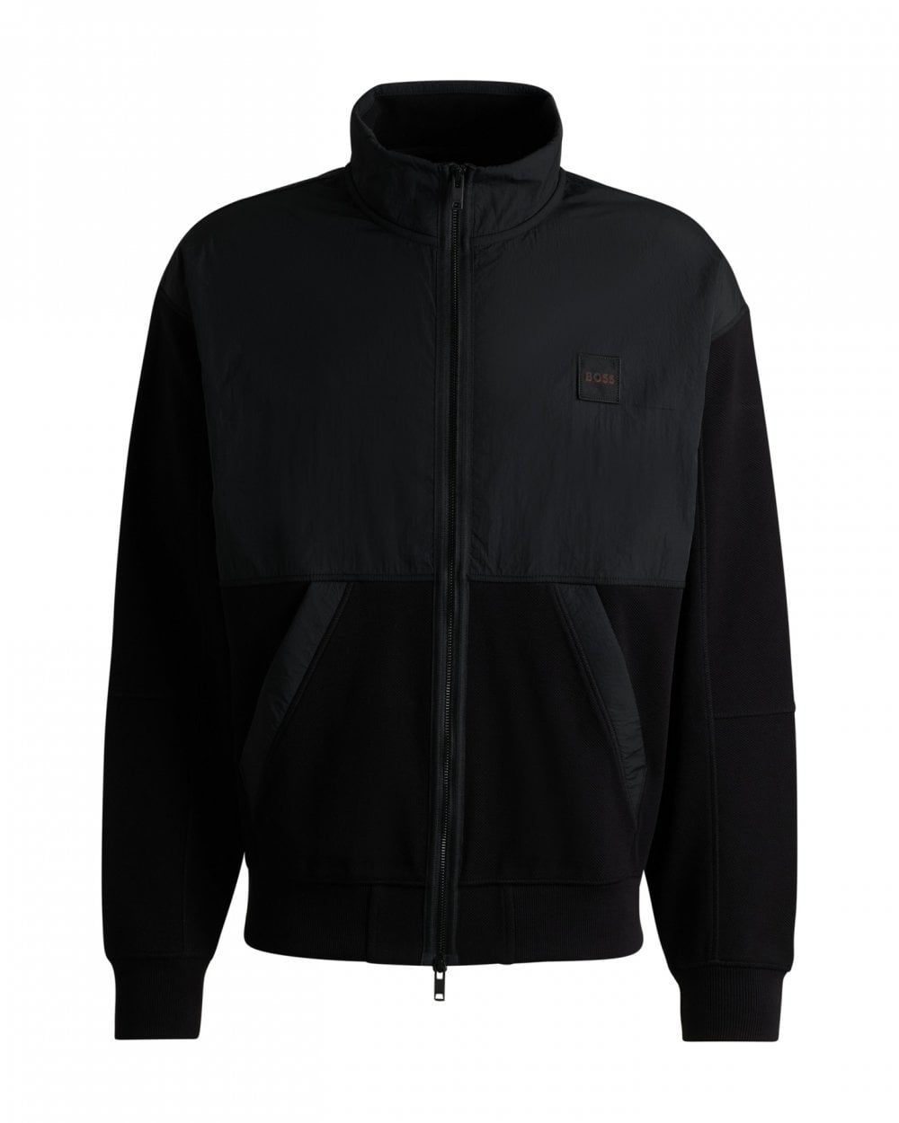 BOSS Orange BOSS Orange Ze Nylon Mens Cotton Terry Zip-Up Sweatshirt with Logo Badge