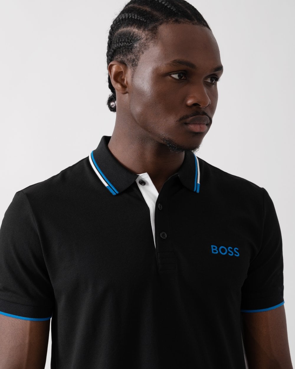 BOSS Green Paddy Pro Mens Cotton Blend Polo Shirt With Contrast Logos - Black 006