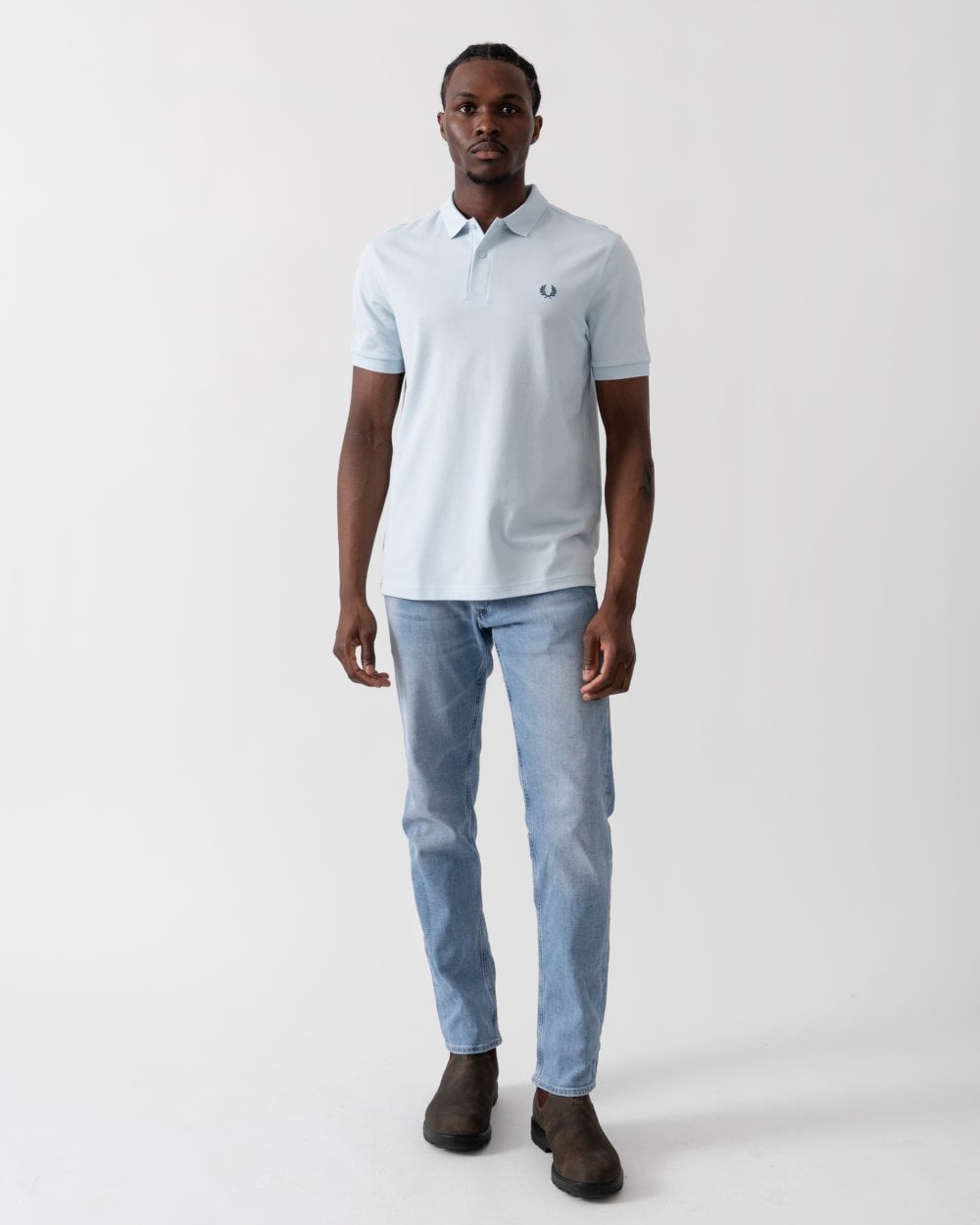 Fred Perry Mens Plain Signature Polo Shirt - Light Ice/Petrol Blue W72