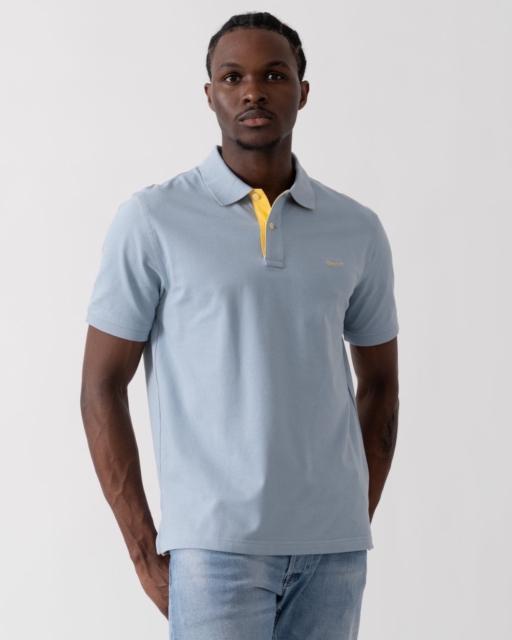 GANT Regular Fit Short Sleeve Contrast Pique Rugger - 474 Dove Blue
