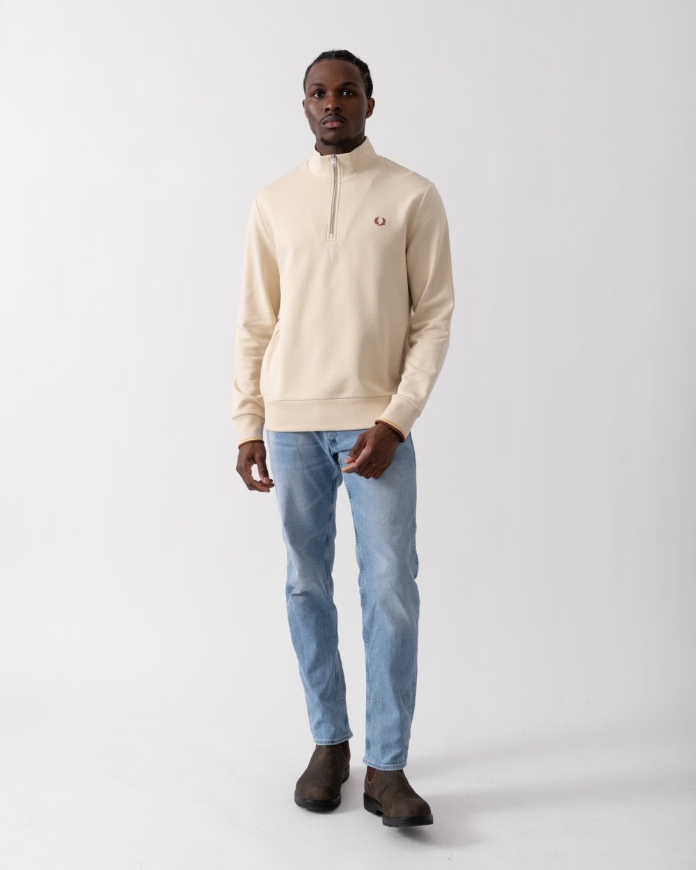 Fred Perry Mens Half Zip Sweatshirt - Oatmeal/Whisky Brown W69