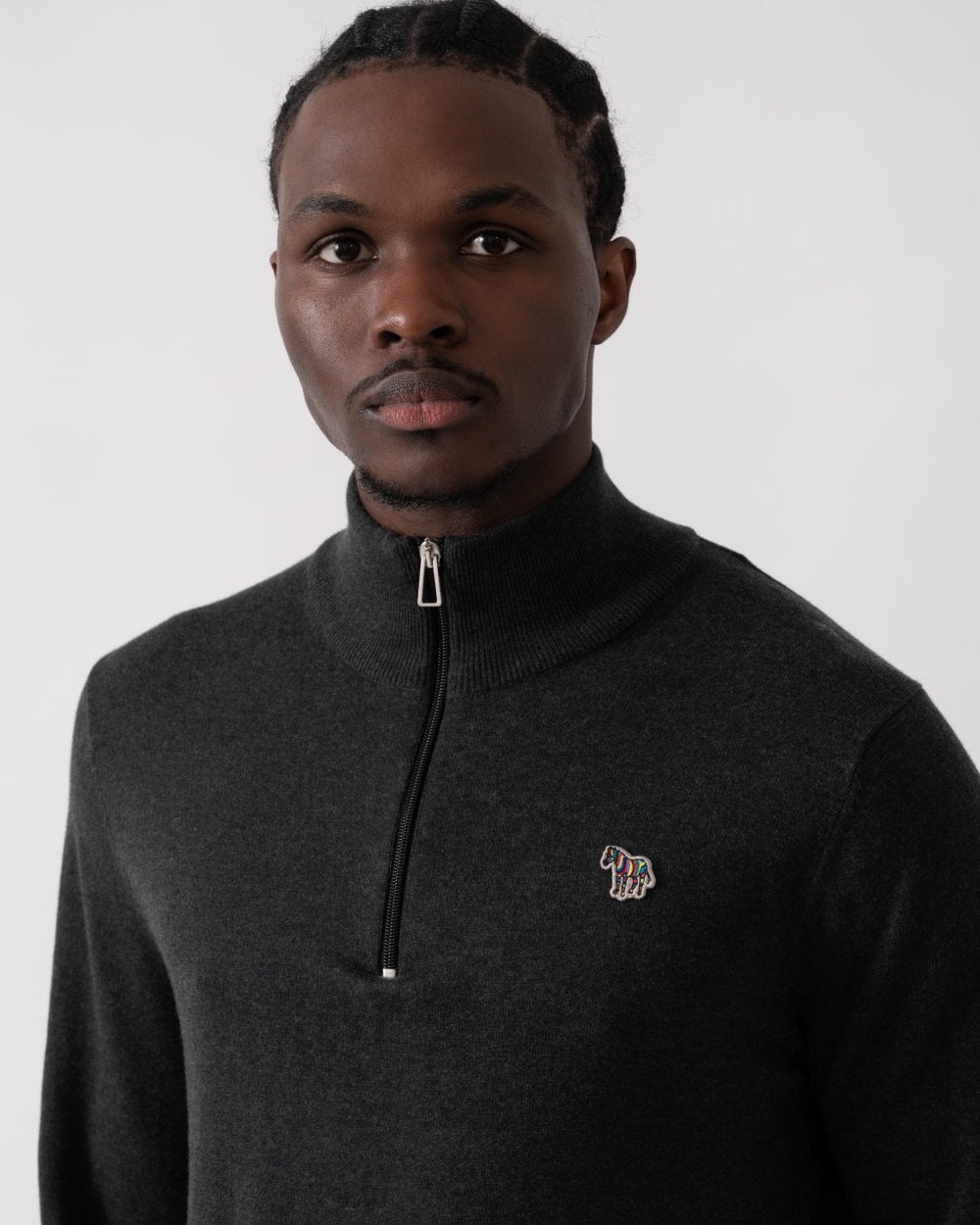 PS Paul Smith Mens Zebra Badge 1/4 Zip Jumper - 78 Charcoal