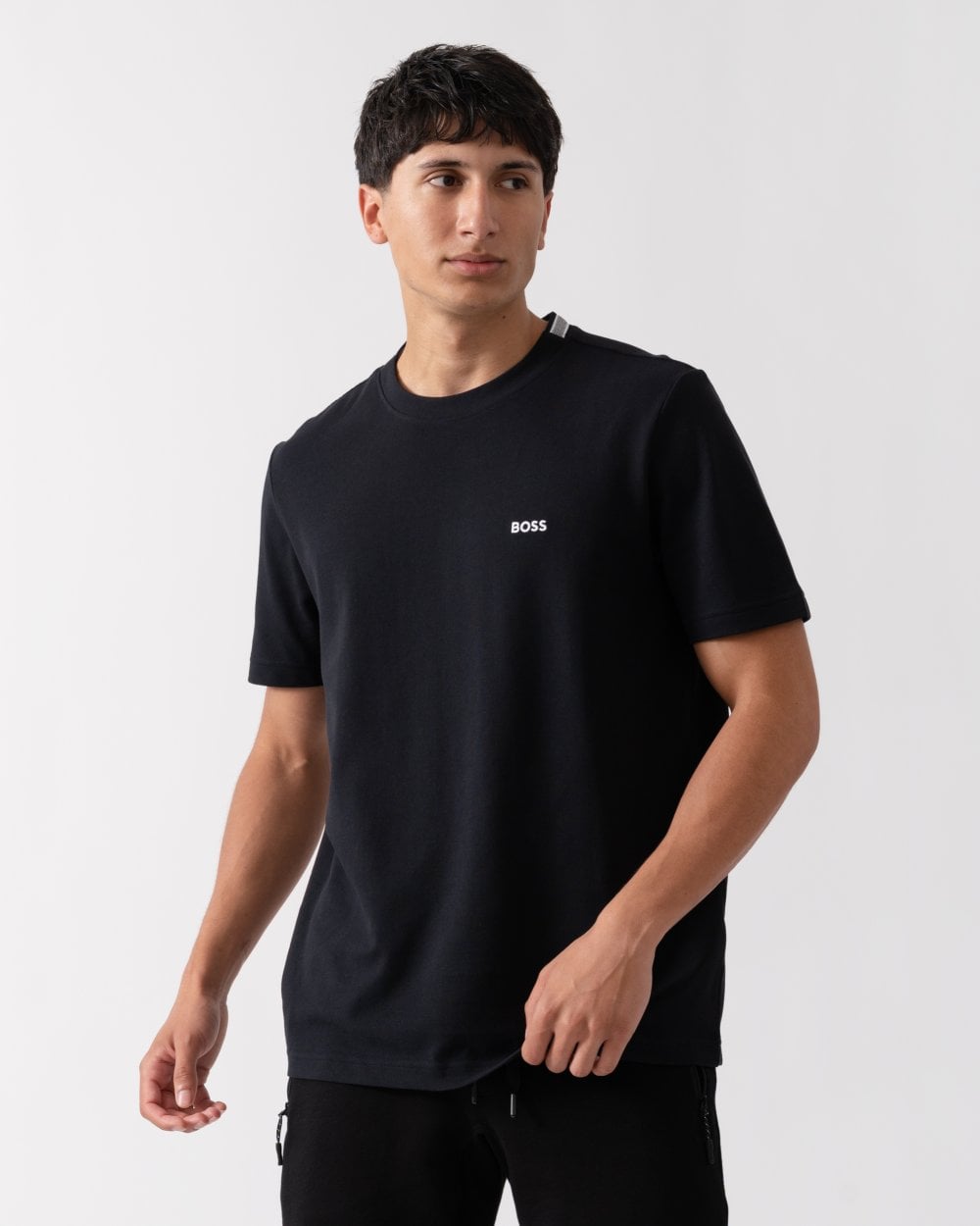 BOSS Green Taddy Mens Cotton Piqué T-Shirt with Oxford-Jacquard Back Collar - Dark Blue 402