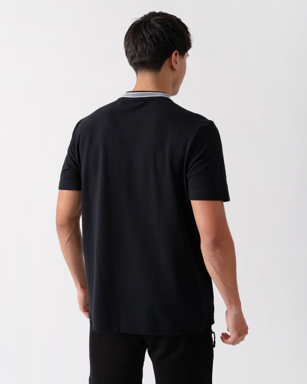 BOSS Green Taddy Mens Cotton Piqué T-Shirt with Oxford-Jacquard Back Collar - Dark Blue 402