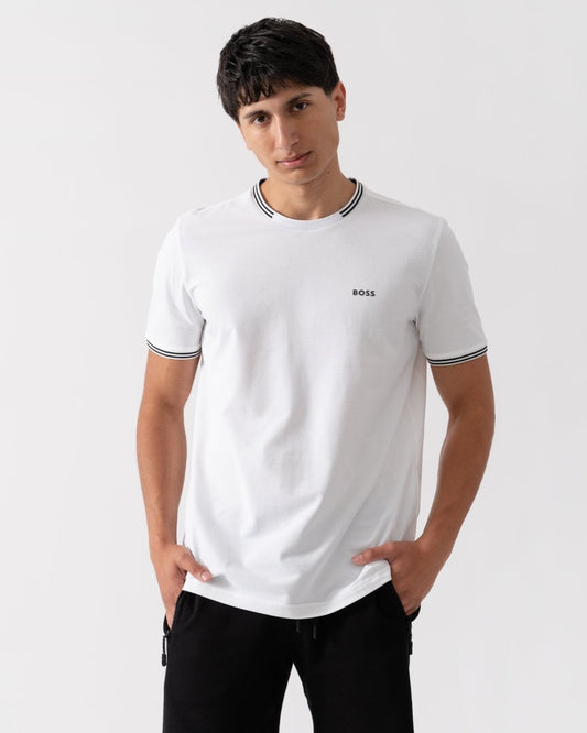 BOSS Green Taul Mens Stretch-Cotton T-Shirt with Stripes and Logo