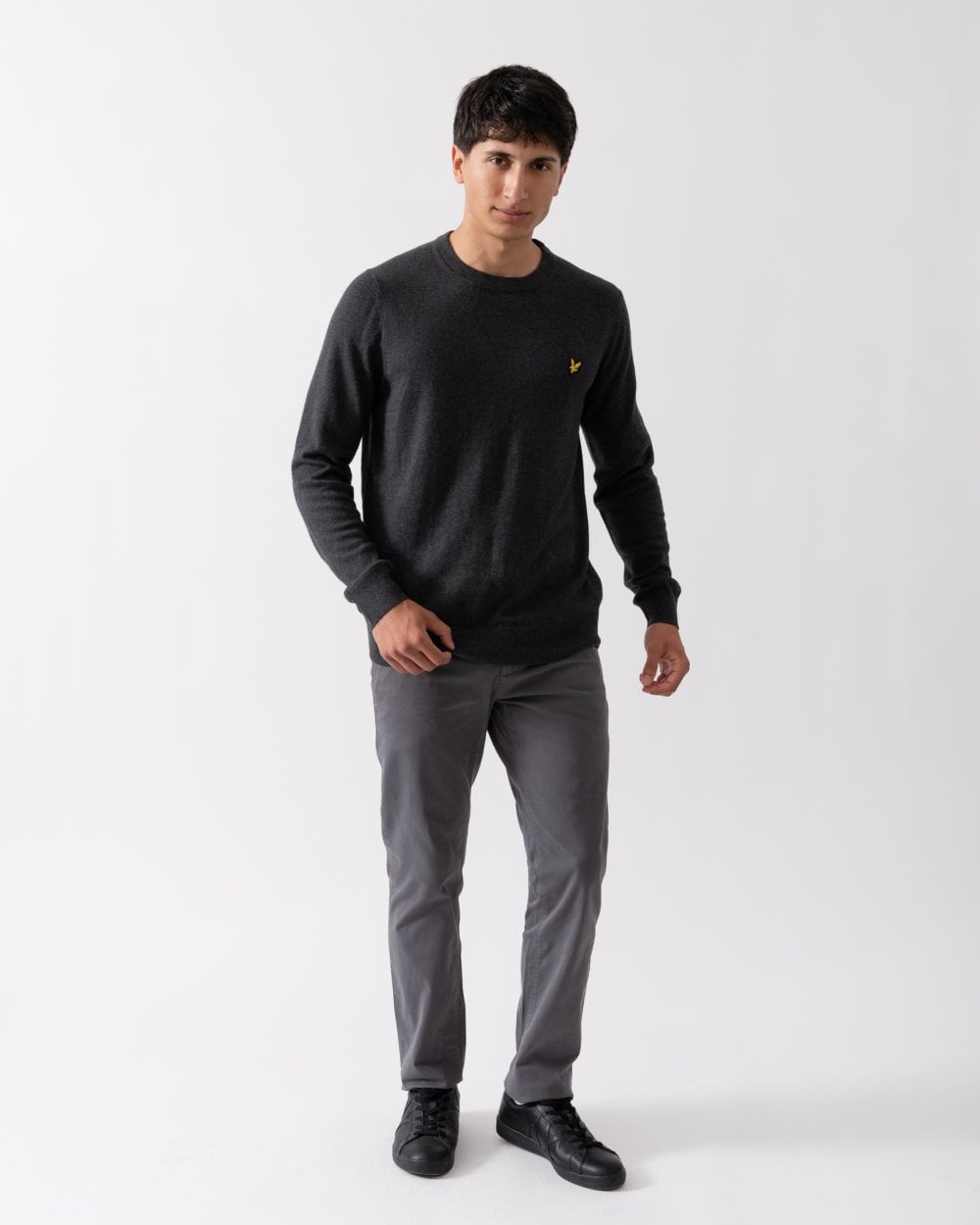 Lyle & Scott Cotton Merino Mens Crew Neck Jumper - 398 Charcoal Marl