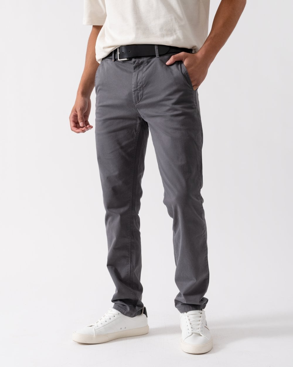 BOSS Orange Mens Slim Fit Chinos in Stretch-Cotton Satin NOS - Grey 020