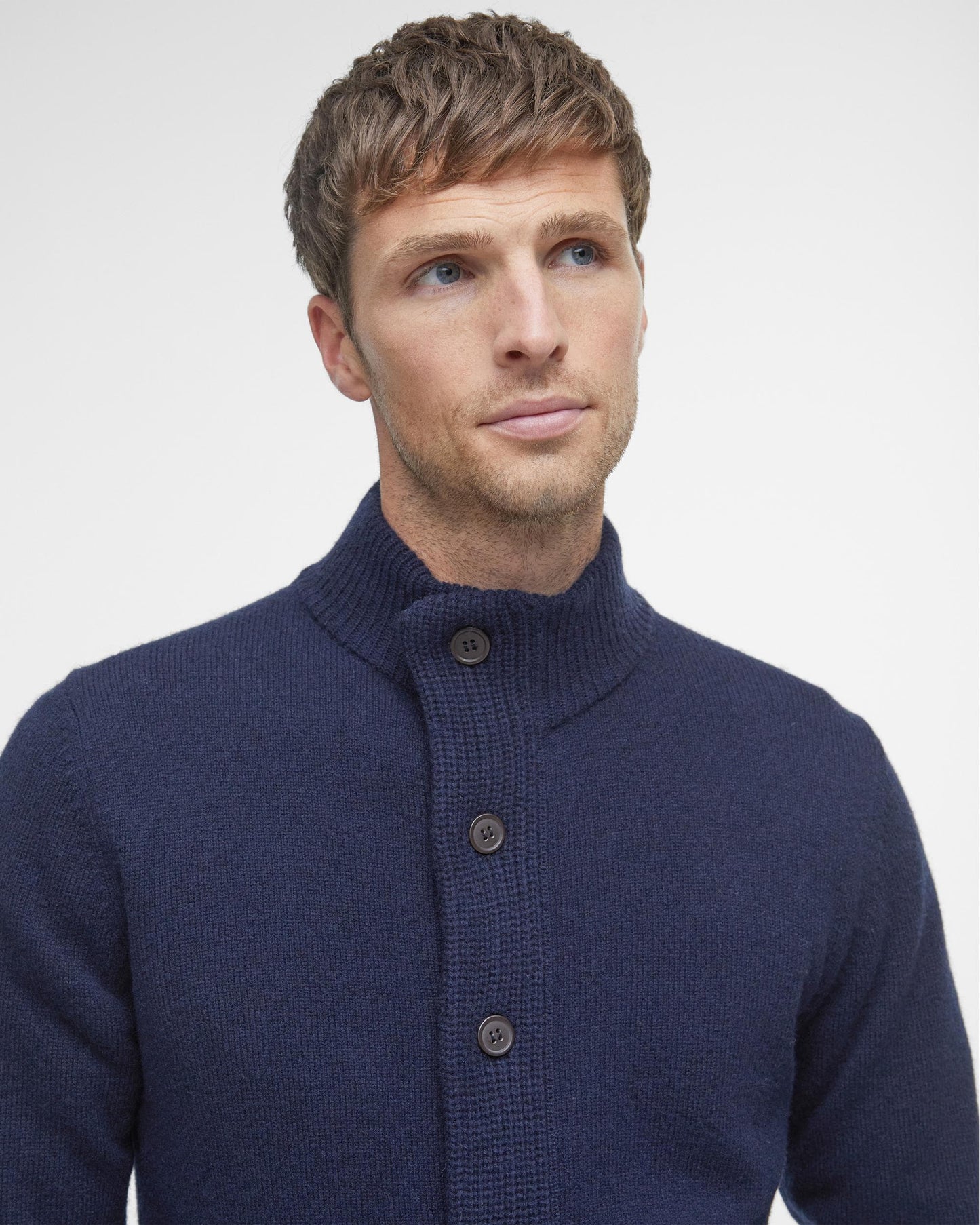 Barbour Patch Buttoned Full-Zip Mens Knit - Navy