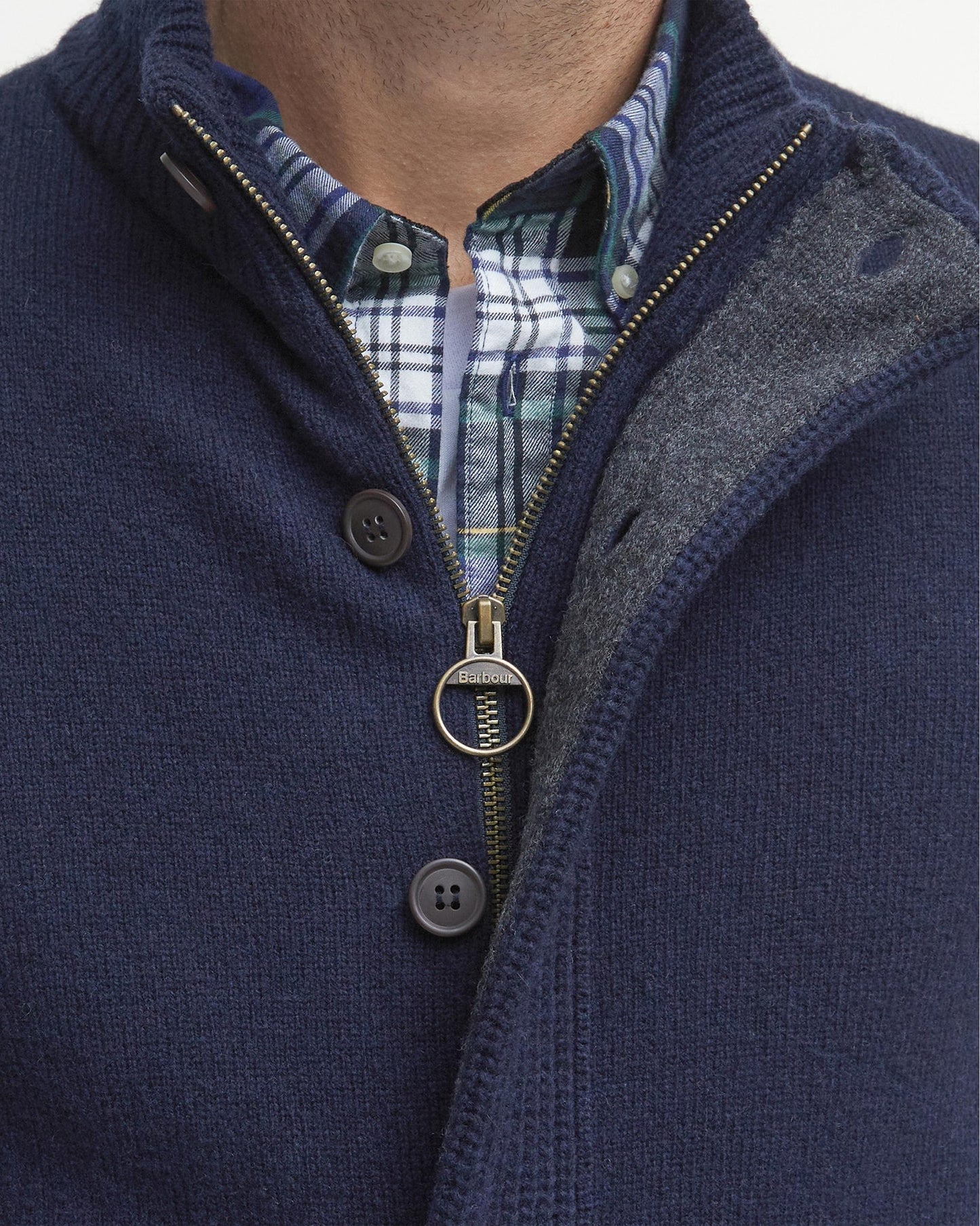 Barbour Patch Buttoned Full-Zip Mens Knit - Navy