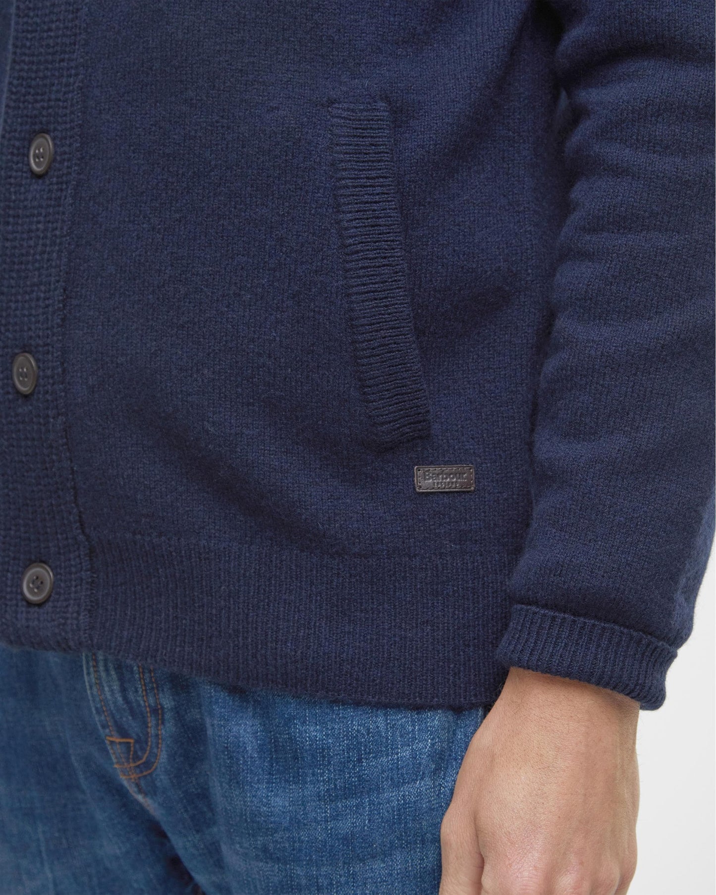 Barbour Patch Buttoned Full-Zip Mens Knit - Navy