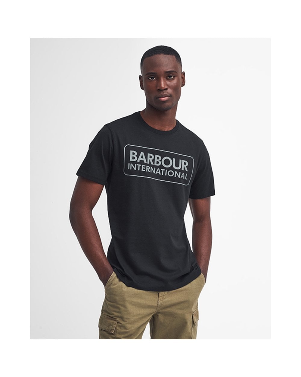 Barbour International Essential Large Logo Mens T-Shirt - Black/Pewter