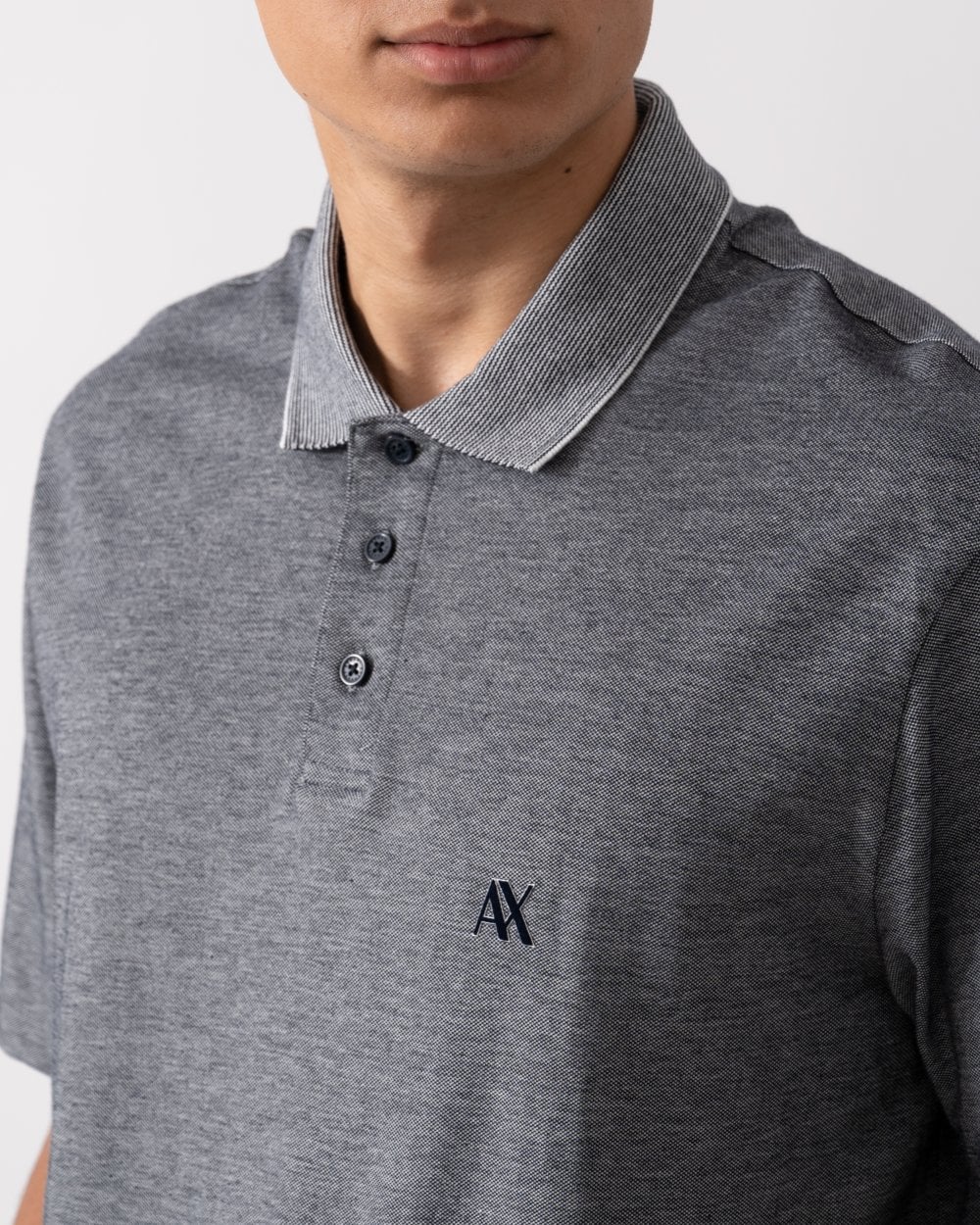 Armani Exchange Armani Exchange Mens Contrast Collar Embroidered Monogram Polo Shirt