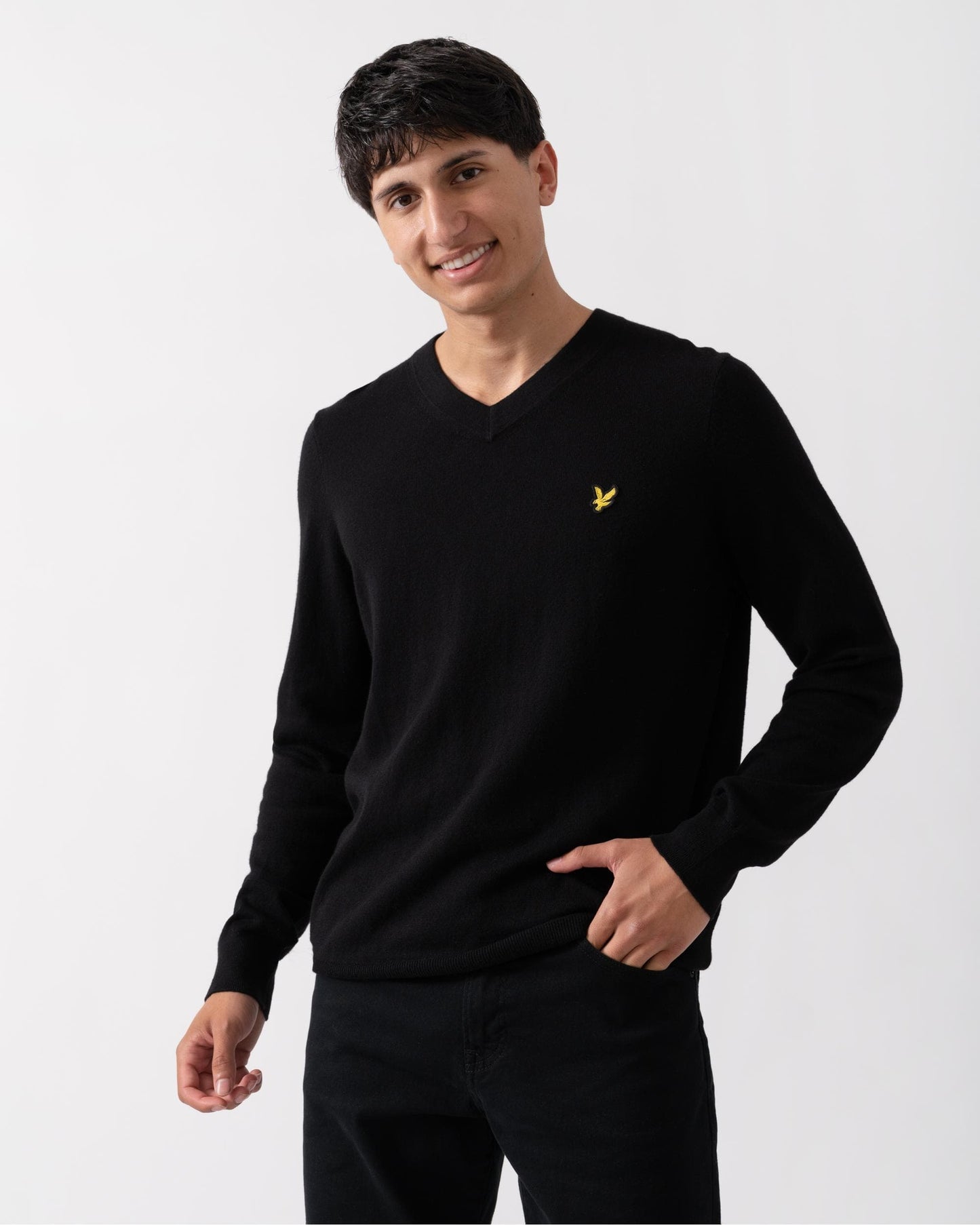 Lyle & Scott Cotton Merino Mens V-Neck Jumper - Z865 Jet Black