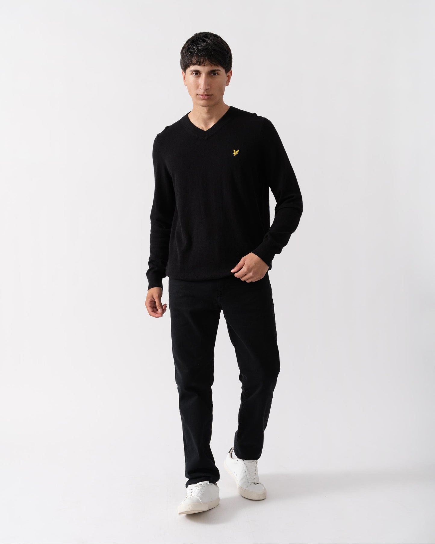 Lyle & Scott Cotton Merino Mens V-Neck Jumper - Z865 Jet Black