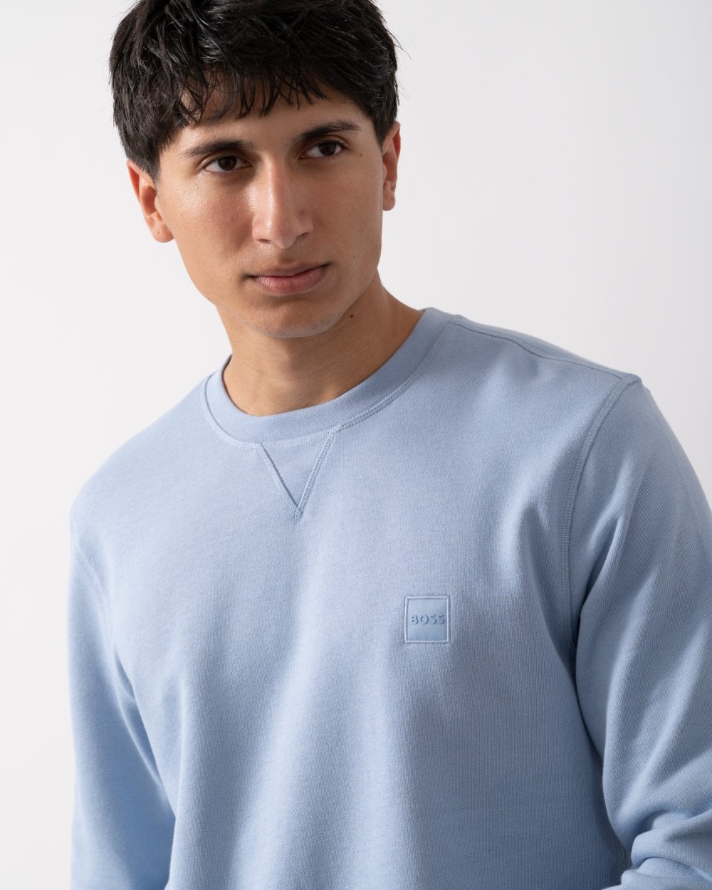 BOSS Orange Westart Mens Crew Neck Sweatshirt With Logo Patch - Open Blue 470