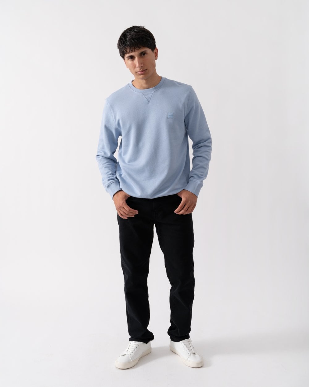 BOSS Orange Westart Mens Crew Neck Sweatshirt With Logo Patch - Open Blue 470