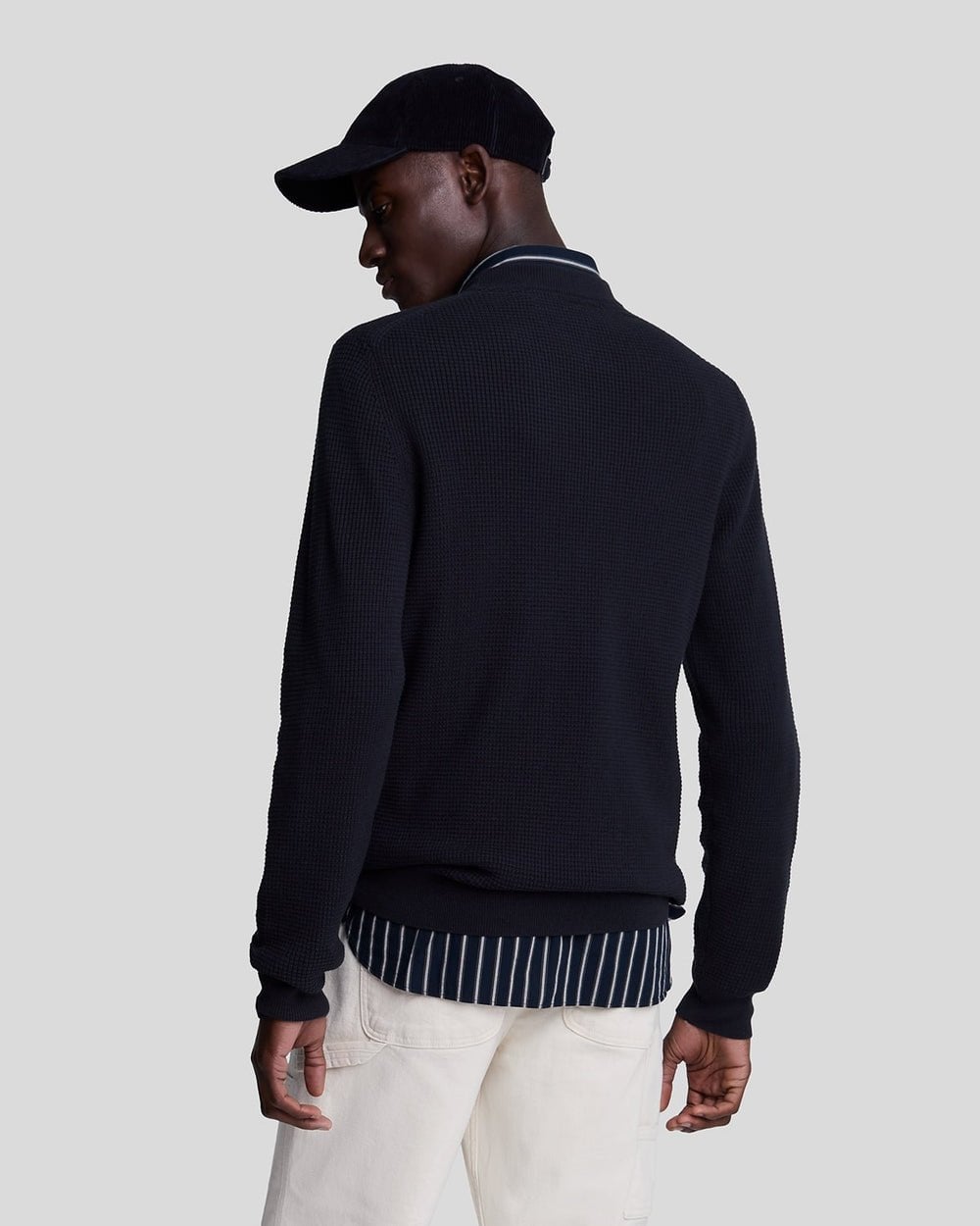 Lyle & Scott Grid Knit Mens Crew Neck Jumper - Z271 Dark Navy