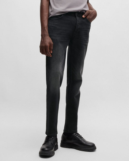 HUGO HUGO 634 Mens Tapered-Fit Jeans in Black Stretch Denim NOS